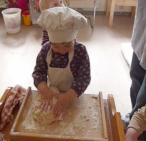 kneading dough for bread