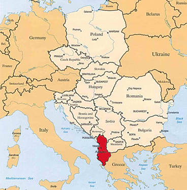 Map of Eastern Europe including Albania